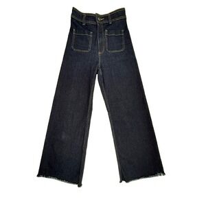 Zara Women's High-Rise Wide Leg Raw Hem Sailor Jeans Dark Wash Size 2 Boho Retro